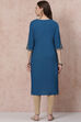 Petrol Blue LIVA Straight Kurta image number 4